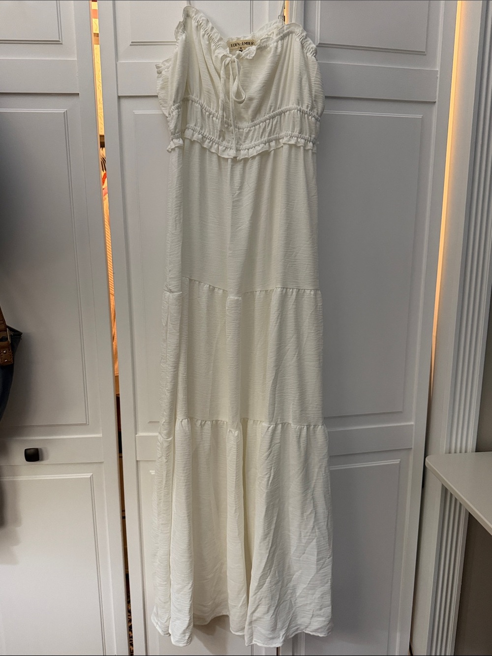 Bohemian Cream Tiered Maxi Dress with Ruffle Trim